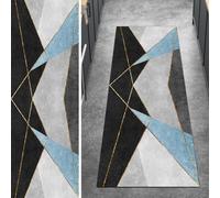 Ymural Long tapis de couloir antidérapant pour cuisine, chambre à coucher, motif patchwork, lavable, 40 x 180 cm, gris et bleu