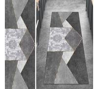 Ymural Tapis antidérapant au mètre - Gris - 80 x 90 cm - Moderne - Pour cuisine, couloir, chambre à coucher - Lavable - Poils courts - Polyester - Pour couloir, chambre à coucher
