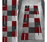 Ymural Tapis de couloir, 110 x 350 cm, gris, rouge, antidérapant, lavable, motif patchwork, long tapis de couloir pour couloir, chambre à coucher, porte, escalier, personnalisable