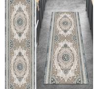 Ymural Tapis de couloir, antidérapant, gris, marron, 70 x 600 cm, long, lavable, vendu au mètre, à poils courts en polyester, pour couloir, chambre à coucher, salon