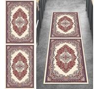 Ymural Tapis de couloir antidérapant, vintage, beige, rouge, 60 x 100 cm, lavable, antidérapant, pour cuisine, chambre à coucher