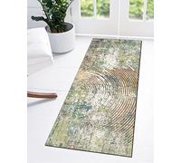 Ymural Tapis de Couloir Passage 100x400CM Vert Gris Abstrait antiderapant Lavable Long Tapis de Salon Couloir Chambre Entrée Devant Evier Cuisine, Personnalisable