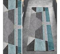 Ymural Tapis de couloir patchwork antidérapant pour cuisine, chambre à coucher, 70 x 250 cm, lavable, antidérapant, gris et bleu, 70 x 250 cm