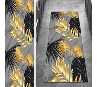 Ymural Tapis de cuisine antidérapant - Motif plumes - Gris doré - 90 x 120 cm - Lavable - À poils courts - En polyester - Pour couloir, chambre à coucher, couloir