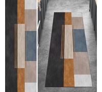 Ymural Tapis de cuisine au mètre - Antidérapant - Gris et orange - 40 x 180 cm - Patchwork - Long - Lavable - Poils courts - Polyester - Pour couloir, chambre à coucher