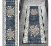Ymural Tapis de cuisine vintage, antidérapant, gris bleu, 60 x 220 cm, lavable, à poils courts, en polyester, pour couloir, chambre à coucher, couloir