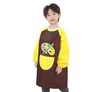 YMWALK Tablier de peinture pour enfants de 3 à 7 ans, pour filles et garçons, tablier imperméable pour tout-petits avec manches longues et poches (1 pièce Café/Jaune)
