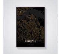 YMXCNM Images sur toile, Kinshasa Dr Congo Plan de la ville Art mural Poster Moderne Grandes Impressions Photos Noir Or Ville Rectangle Peintures Pop Mur Art pour la décoration de la maison, 10 x 15