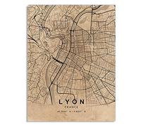 YMXCNM Impression sur Toile,France Lyon City Prints Retro Style Map Posters Wall Painting Black and White Painting Art Painting Rectangle Artwork for Living Room Home Decor
