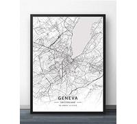 YMXCNM Impression sur Toile,Genève Suisse City Map Wall Art Pictures Large Posters Prints Modern Black and White City Rectangle Paintings Pop Murals Artwork for Home Decor,50X70Cm / 19.68X27.55 in