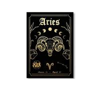 YMXCNM Zodiac Astrologie Affiche Imprimer Bélier Or Noir Motif Décoration Murale Douze Constellations Art Toile Peinture Tableaux pour La Décoration De La Maison, 20X30 Cm / 7.87X11.81 in