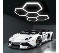 YMXEURSC Hexagone LED Garage Light 6500K,plafonnier en nid d'abeille enfichable Linkable pour Garage,entrepôt,sous-Sol,Entretien Automobile(5 Hex)