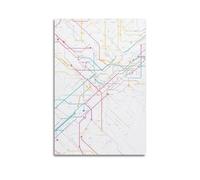 YMXHJJ Impression sur toile abstraite minimaliste - Affiche de carte de transit minimaliste colorée pour les amateurs de voyages, affiches d'œuvres d'art pour décoration de salon (60 x 90 cm)