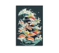YMXHJJ Impression sur toile abstraite minimaliste - Impression sur toile avec motif de sushi avec vagues dynamiques - Poster d'œuvre d'art pour décoration de salon - 40 x 60 cm