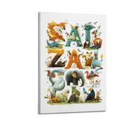 YMXHJJ Impression sur toile abstraite minimaliste - Poster animal minimaliste avec alphabet - Affiche colorée et éducative pour décoration de salon - 40 x 60 cm