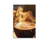 YMXHJJ Impression sur toile abstraite minimaliste - Poster minimaliste avec motif café latte et café chaud avec motif de cœur - Affiches d'œuvre d'art pour décoration de salon (30 x 45 cm)