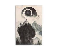 YMXHJJ Impression sur toile abstraite minimaliste - Poster minimaliste de paysage avec île flottante et lune céleste - Affiches d'œuvre d'art pour décoration de salon (50 x 75 cm)