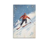 YMXHJJ Impression sur toile abstraite minimaliste - Poster rétro pour les amateurs de ski sur les pentes enneigées - Affiche d'œuvre d'art pour décoration de salon (50 x 75 cm)