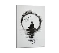 YMXHJJ Impression sur toile abstraite minimaliste - Poster spirituel minimaliste aquarelle avec figurine en méditation et oiseaux - Affiches d'œuvre d'art pour décoration de salon (50 x 75 cm)