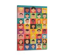 YMXHJJ Impression sur toile abstraite minimaliste - Visages multiculturels minimalistes pour enfants - Collection colorée - Affiches d'œuvres d'art décoratives pour salon - 60 x 90 cm