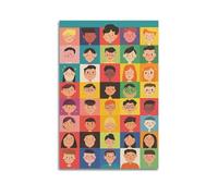 YMXHJJ Impression sur toile abstraite minimaliste - Visages multiculturels minimalistes pour enfants - Collection colorée - 30 x 45 cm