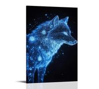 YMXHJJ Impression sur toile minimaliste - Loup étoilé - Néon fascinant - Design inspiré de la famille moderne pour décoration de chambre à coucher - 30 x 45 cm