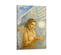 YMXHJJ Poster de famille moderne sur toile Décoration d'intérieur - Affiches catholiques Ange recevant un orbe lumineux divin Œuvre d'art encadrée 20 x 30 cm