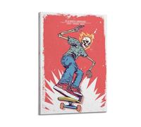 YMXHJJ Poster moderne d'album photo de famille sur toile, décoration murale d'intérieur - Pop Art Skateboard, squelette, poster cool - Impressions de flamme - Œuvre d'art 50 x 75 cm