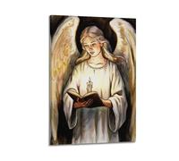 YMXHJJ Poster moderne familial sur toile Décoration d'intérieur - Affiches religieuses Ange avec des ailes lisant un livre avec bougies - Œuvre d'art encadrée 60 x 90 cm