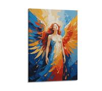 YMXHJJ Poster moderne familial sur toile Décoration murale d'intérieur - Affiches religieuses Ange aux cheveux rouges et ailes multicolores de style abstrait Œuvre d'art encadrée 20 x 30 cm