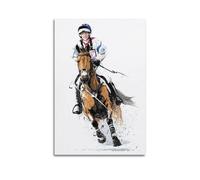 YMXHJJ Poster moderne pour album photo de famille - Art mural sur toile - Décoration d'intérieur - Aquarelle - Rider équestre en action - Œuvre d'art 30 x 45 cm