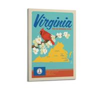 YMXHJJ Poster moderne pour album photo de famille - Art mural sur toile - Décoration d'intérieur - Poster de voyage vintage - État de Virginie - Oiseaux et fleurs - 50 x 75 cm