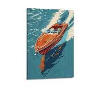 YMXHJJ Poster moderne pour album photo de famille - Impression sur toile Pop Art Bateau à vitesse dynamique Orange sur l'eau Œuvre d'art 30 x 45 cm