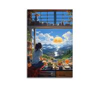 YMXHJJ Poster moderne pour album photo de famille sur toile, décoration d'intérieur, affiche de paysage inspiré de l'anime, affiche d'une fille qui aime la vue panoramique, œuvre d'art, 60 x 90 cm