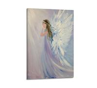 YMXHJJ Posters catholiques modernes sur toile pour décoration d'intérieur - Jeune ange avec ailes blanches dans un cadre pastel doux - 20 x 30 cm