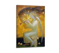 YMXHJJ Posters catholiques sur toile de style famille moderne - Impressions sur toile de fond Ange jouant de la flûte avec un poisson en arrière-plan Œuvre d'art 20 x 30 cm de style cadre