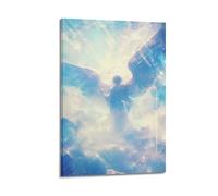 YMXHJJ Posters catholiques sur toile de style famille moderne - Impressions sur toile représentant un ange avec halo dans des nuages remplis d'étoiles - Œuvre d'art avec cadre 20 x 30 cm