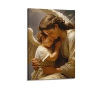 YMXHJJ Posters catholiques sur toile représentant un ange embrassant un enfant dans une scène tendre - Œuvre d'art moderne avec cadre - 20 x 30 cm
