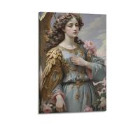 YMXHJJ Posters catholiques sur toile représentant un ange en tenue ornementale avec des fleurs roses - Œuvre d'art encadrée - 20 x 30 cm