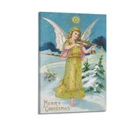 YMXHJJ Posters catholiques sur toile représentant un ange jouant du violon dans un paysage de Noël enneigé - Œuvre d'art avec cadre - Décoration d'intérieur - 20 x 30 cm