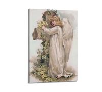 YMXHJJ Posters de famille modernes sur toile, décoration d'intérieur, affiches catholiques, jeunes anges, décoration de croix avec fleurs, œuvres d'art, 50 x 75 cm, style cadre