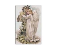YMXHJJ Posters de famille modernes sur toile, décoration d'intérieur, affiches catholiques, jeunes anges, décoration de croix avec fleurs, œuvres d'art, 40 x 60 cm, sans cadre