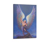 YMXHJJ Posters religieux modernes sur toile pour décoration d'intérieur - Affiches religieuses avec de grandes ailes tenant un bâton et des lys sur rocher Œuvre d'art encadrée 20 x 30 cm
