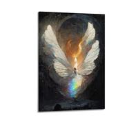 YMXHJJ Posters religieux sur toile avec ailes d'ange et bougie allumée dans un cadre mystérieux et sombre, œuvre d'art encadrée 20 x 30 cm