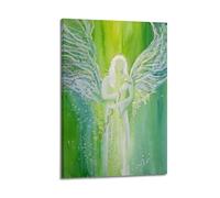 YMXHJJ Posters religieux sur toile représentant un ange aux teintes vertes, aura lumineuse avec ailes élaborées, œuvre d'art encadrée 20 x 30 cm