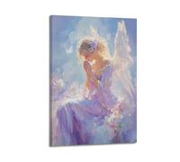 YMXHJJ Posters religieux sur toile représentant un ange dans une robe de lavande avec des accents dorés, priant parmi des fleurs, œuvre d'art avec cadre 30 x 45 cm