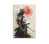 YMXHJJ Superbe décoration murale moderne sur toile - Album photo - Aquarelle Samouraï Warrior - Motif soleil japonais - 60 x 90 cm