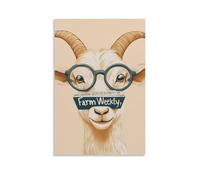 YMXHJJ Superbe image murale sur toile imprimée - Poster minimaliste de chèvre avec lunettes et journal - Décoration familiale moderne pour chambre à coucher - 30 x 45 cm