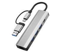 YMY USB C USB A 5 in 2 Multiport Adaptateur avec Ethernet 1000Mbps,3 USB3.0 Data, Type C Data, Compatible avec MacBook, Surfacebook,Dell HP laptops (5 en 2 RJ45 1000M et 3 USB3.0)