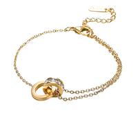 YMYDRCRPO Bracelet à breloques Classique en acier inoxydable Zircon Double Design Bijoux Éblouissants Cadeau ajustable pour femmes Filles Mesdames Filles